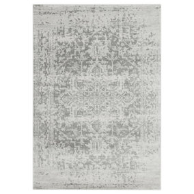 Grey Traditional Easy to Clean Floral Rug For Dining Room-120cm X 170cm