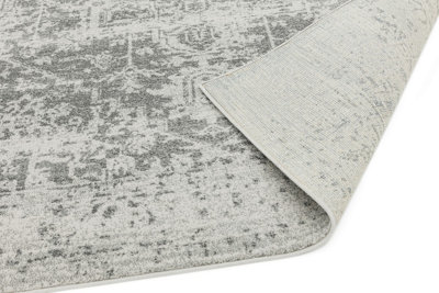 Grey Traditional Easy to Clean Floral Rug For Dining Room-120cm X 170cm