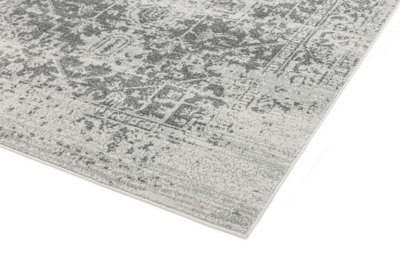 Grey Traditional Easy to Clean Floral Rug For Dining Room-200cm X 290cm