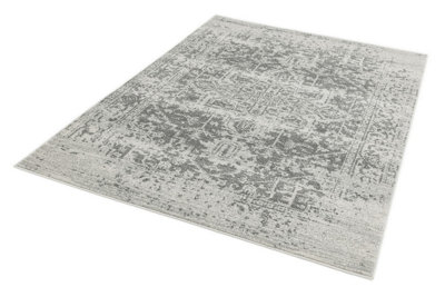 Grey Traditional Easy to Clean Floral Rug For Dining Room-200cm X 290cm