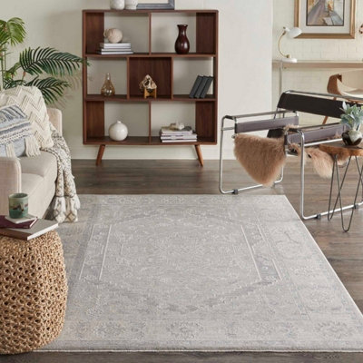 Grey Traditional Persian Bordered Floral Rug for Living Room Bedroom and Dining Room-239cm X 315cm