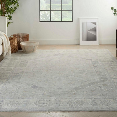 Grey Traditional Persian Bordered Floral Rug for Living Room Bedroom and Dining Room-239cm X 315cm