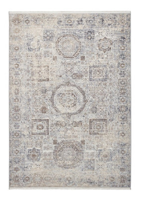 Grey Traditional Rug, 6mm Thickness Abstract Geometric Rug, Easy to Clean Rug for Bedroom, & Living Room-120cm X 170cm