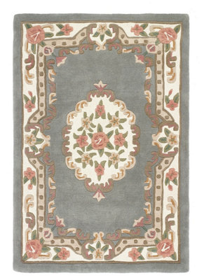 Grey Traditional Wool Rug, Handmade Rug with 25mm Thickness, Grey Floral Rug for Bedroom, & Dining Room-120cm X 180cm