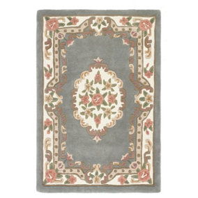 Grey Traditional Wool Rug, Handmade Rug with 25mm Thickness, Grey Floral Rug for Bedroom, & Dining Room-120cm X 180cm
