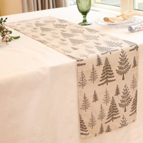 Grey Tree Print Cotton Christmas Dining Table Decoration Table Runner Tablecloth