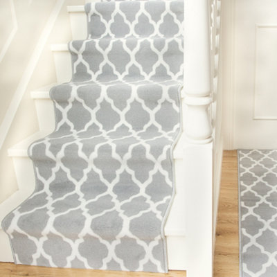 Grey Trellis Cut To Measure Stair Carpet Runner 60cm Wide (2ft W x 12ft L)