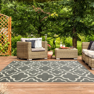 Grey Trellis Flatweave Indoor Outdoor Rug 160x230cm