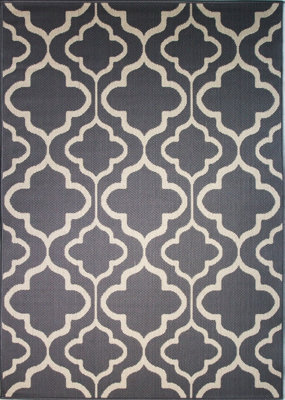 Grey Trellis Flatweave Indoor Outdoor Rug 80x150cm