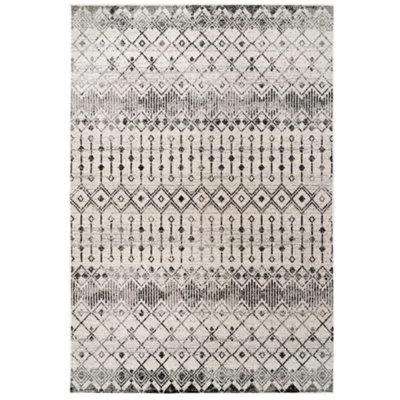 Grey Tribal Aztec Low Pile Soft Living Area Rug 120x170cm