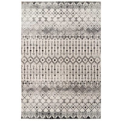 Grey Tribal Aztec Low Pile Soft Living Area Rug 120x170cm