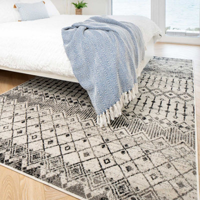 Grey Tribal Aztec Low Pile Soft Living Area Rug 120x170cm