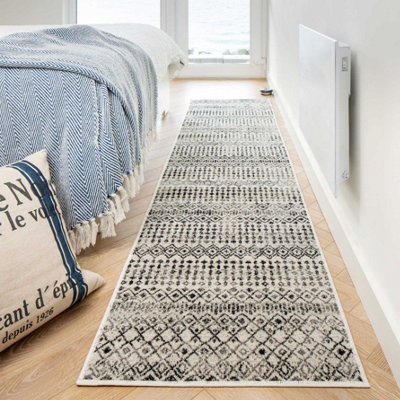 Grey Tribal Aztec Low Pile Soft Living Area Runner Rug 60x240cm