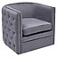 Grey Tufted Velvet Barrel Swivel Accent Chair