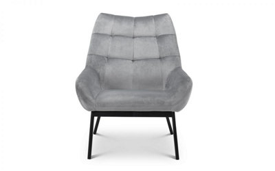 Grey Tufted Velvet Chair with Black Legs