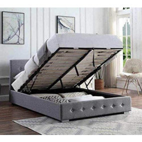 Grey Upholstered Ottoman Storage Super King Bed Frame With Storage