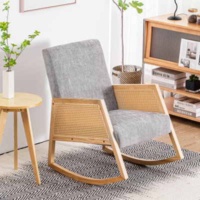 Rustic Glider Chair For Nursery With Ottoman, Resistant Rubber Wood Ottoman Sets Relaxing Rocking Living Room Bedroom Cherry