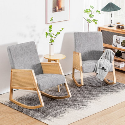 Rustic Glider Chair For Nursery With Ottoman, Resistant Rubber Wood Ottoman Sets Relaxing Rocking Living Room Bedroom Cherry