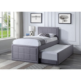 Grey Upholstered Single Trundle Bed Frame With Pull Out Bed