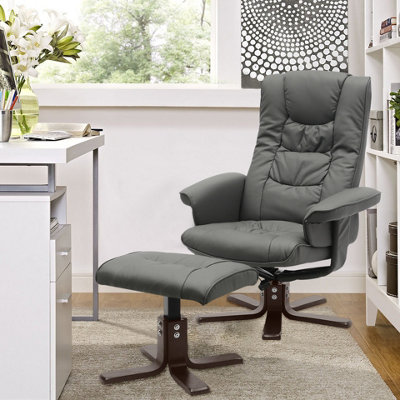 Grey Upholstered Swivel Recliner Chair with Ottoman