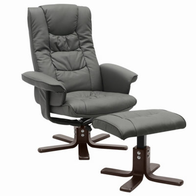Grey Upholstered Swivel Recliner Chair with Ottoman