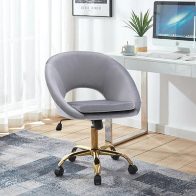 Grey Velvet Adjustable Height Swivel Ergonomic Home Office Chair