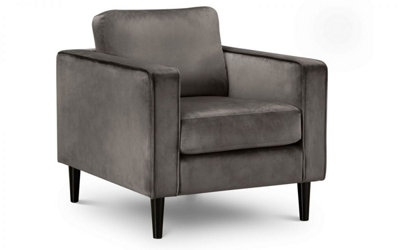 Grey Velvet Armchair with Black Legs