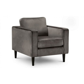Grey Velvet Armchair with Black Legs