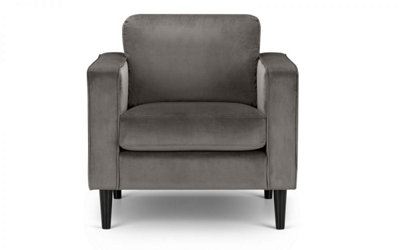 Grey Velvet Armchair with Black Legs