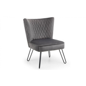 Grey Velvet Chair with Black Hairpin Legs