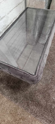 GREY Velvet Chesterfield Footstool Plush Velvet 120x60cm With Glass