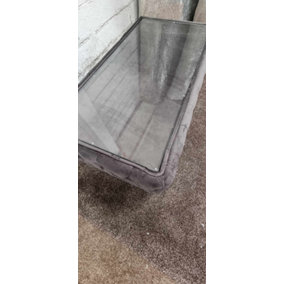 GREY Velvet Chesterfield Footstool Plush Velvet 120x60cm With Glass