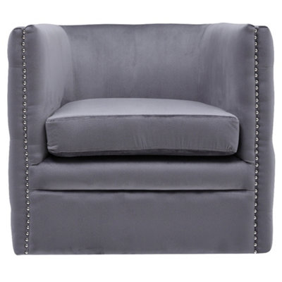 Grey Velvet Effect Barrel Swivel Accent Chair Tub Chair