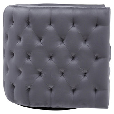 Grey Tufted Velvet Barrel Swivel Accent Chair