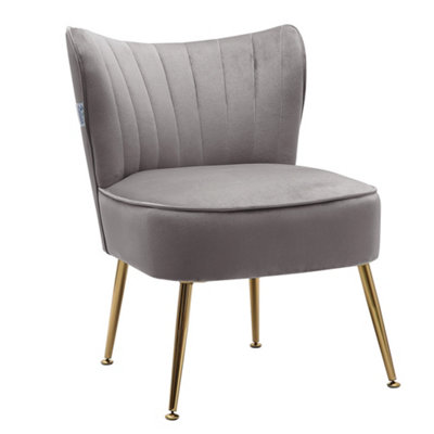 Grey Velvet Effect Chair,Wing Back Accent Chair Lounge Chair with Metal Legs