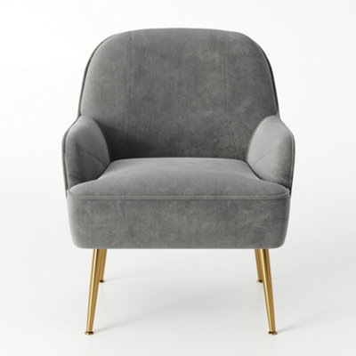 Grey Velvet Effect Relaxer Chair Occasional Armchair with Gold Plated Feet