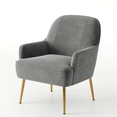Grey Velvet Effect Relaxer Chair Occasional Armchair with Gold Plated Feet