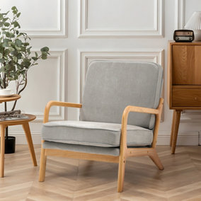 Grey Velvet Modern Accent Armchair with Wood Frame Upholstered for Bedroom Sunroom