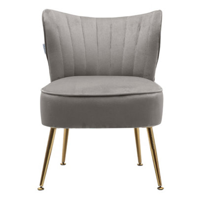 Grey Velvet Modern Armless Wingback Accent Chair Leisure Upholstered Sofa Chair  with Gold Legs