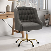 Grey Velvet Office Chair with Tufted Back 5 Claw Gold Metal Legs