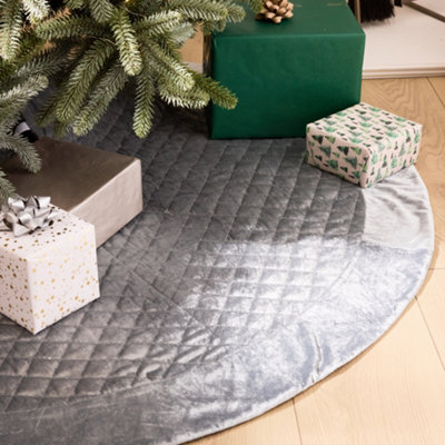 Grey Velvet Quilted Christmas Decoration Tree Skirt 36"