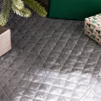 Grey Velvet Quilted Christmas Decoration Tree Skirt 36"