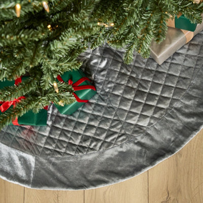 Grey Velvet Quilted Christmas Decoration Tree Skirt 48"