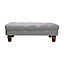 Grey Velvet Rectangular Buttoned Velvet Huge Footstool with Padded Wood Leg 900x600 mm