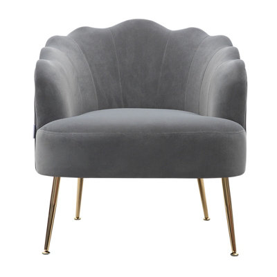 Grey Velvet Shell Accent Chair with Metallic Legs