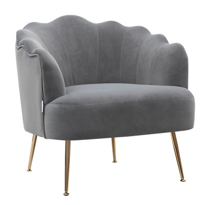Grey Velvet Shell Accent Chair with Metallic Legs
