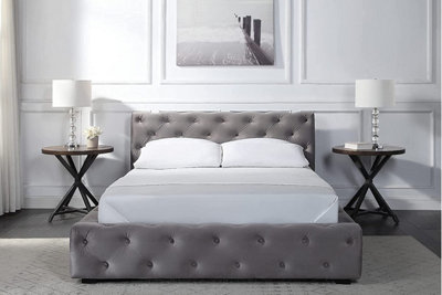 Grey studded store bed frame