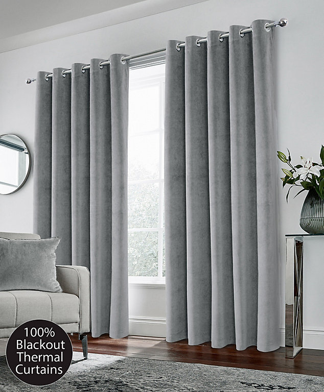 Grey Velvet Supersoft 100 Blackout Thermal Pair Of Curtains With Eyelet Top 46 X 54 Inch 117x137cm Diy At B Q