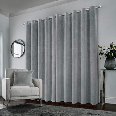 Grey Velvet, Supersoft, 100% Blackout, Thermal Pair of Curtains with Eyelet Top - 90 x 90 inch (229x229cm)
