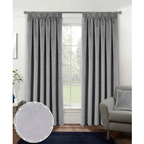 Grey Velvet, Supersoft, 100% Blackout, Thermal Pair of Curtains with Tape Top - 66 x 54 inch (168x137cm)